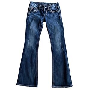Miss Me Jeans Women's 28 Low Rise Flare Medium Wash Denim Embellished JE5014F43X